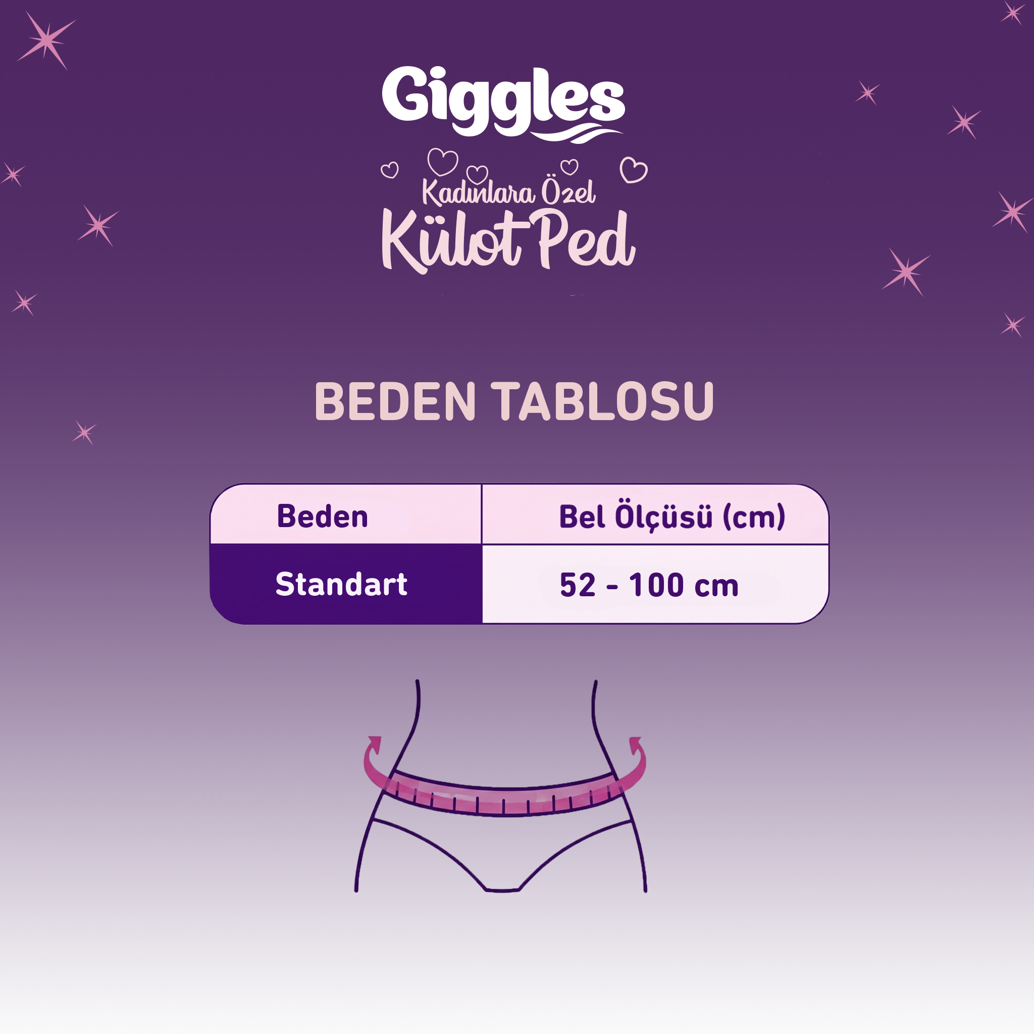 Giggles Külot Ped (Regl Gece Külodu) Bel Ölçüsü 52-100 cm Standart Beden 3 Paket 12 Adet