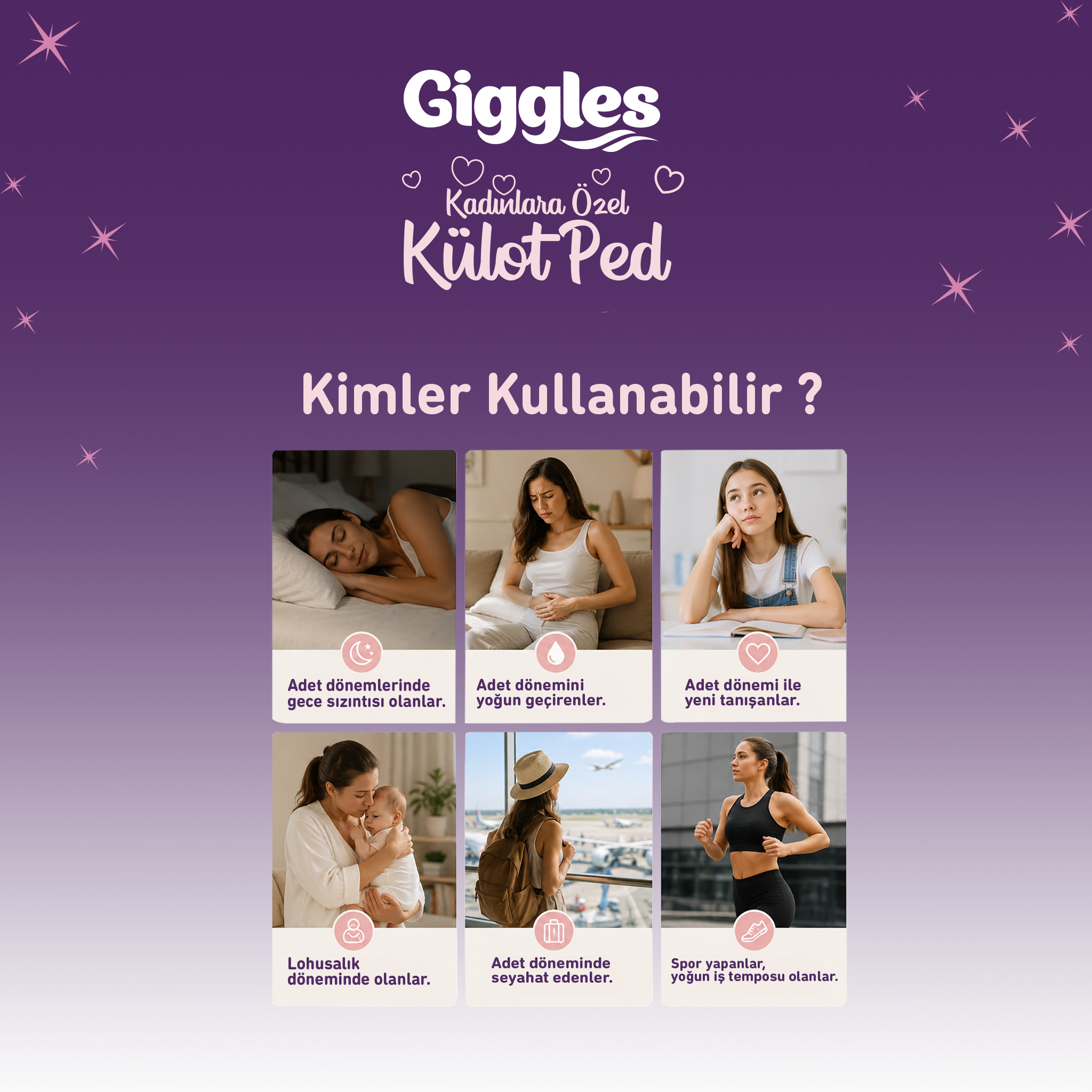 Giggles Külot Ped (Regl Gece Külodu) Bel Ölçüsü 52-100 cm Standart Beden 3 Paket 12 Adet