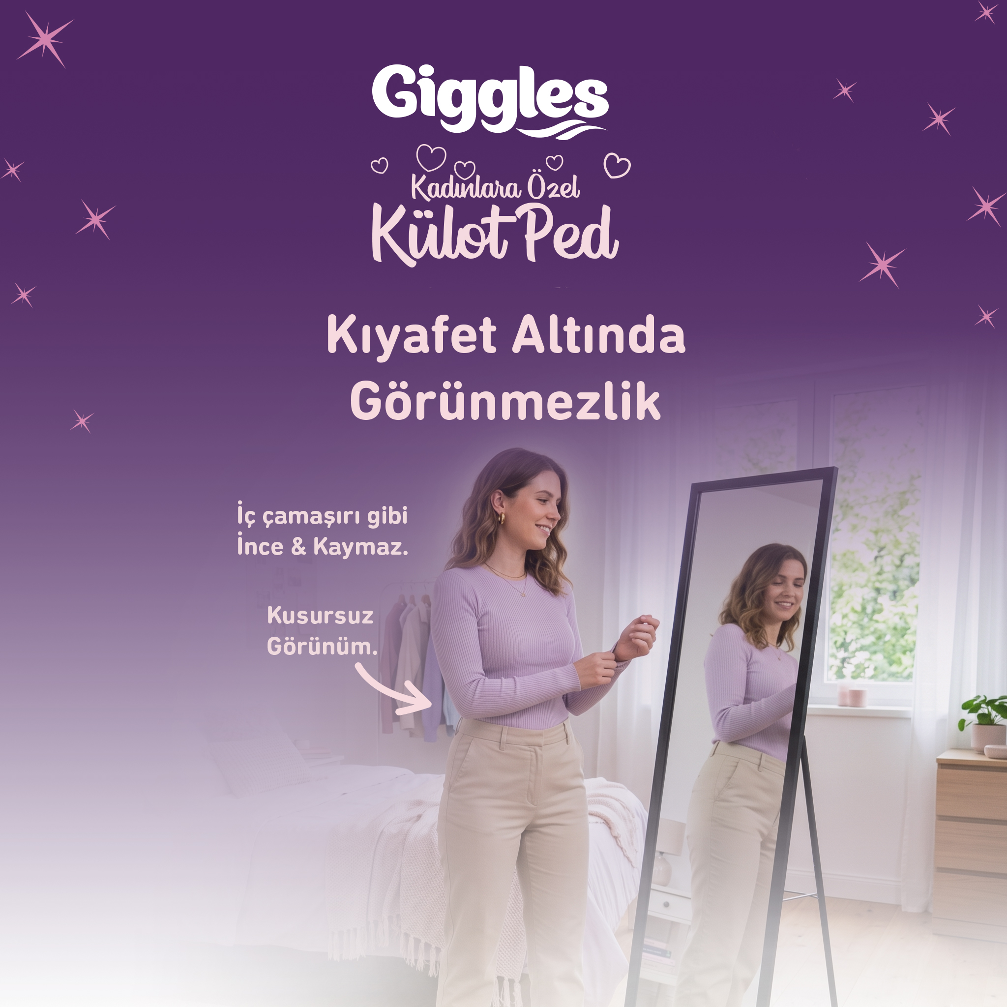 Giggles Külot Ped (Regl Gece Külodu) Bel Ölçüsü 52-100 cm Standart Beden 3 Paket 12 Adet