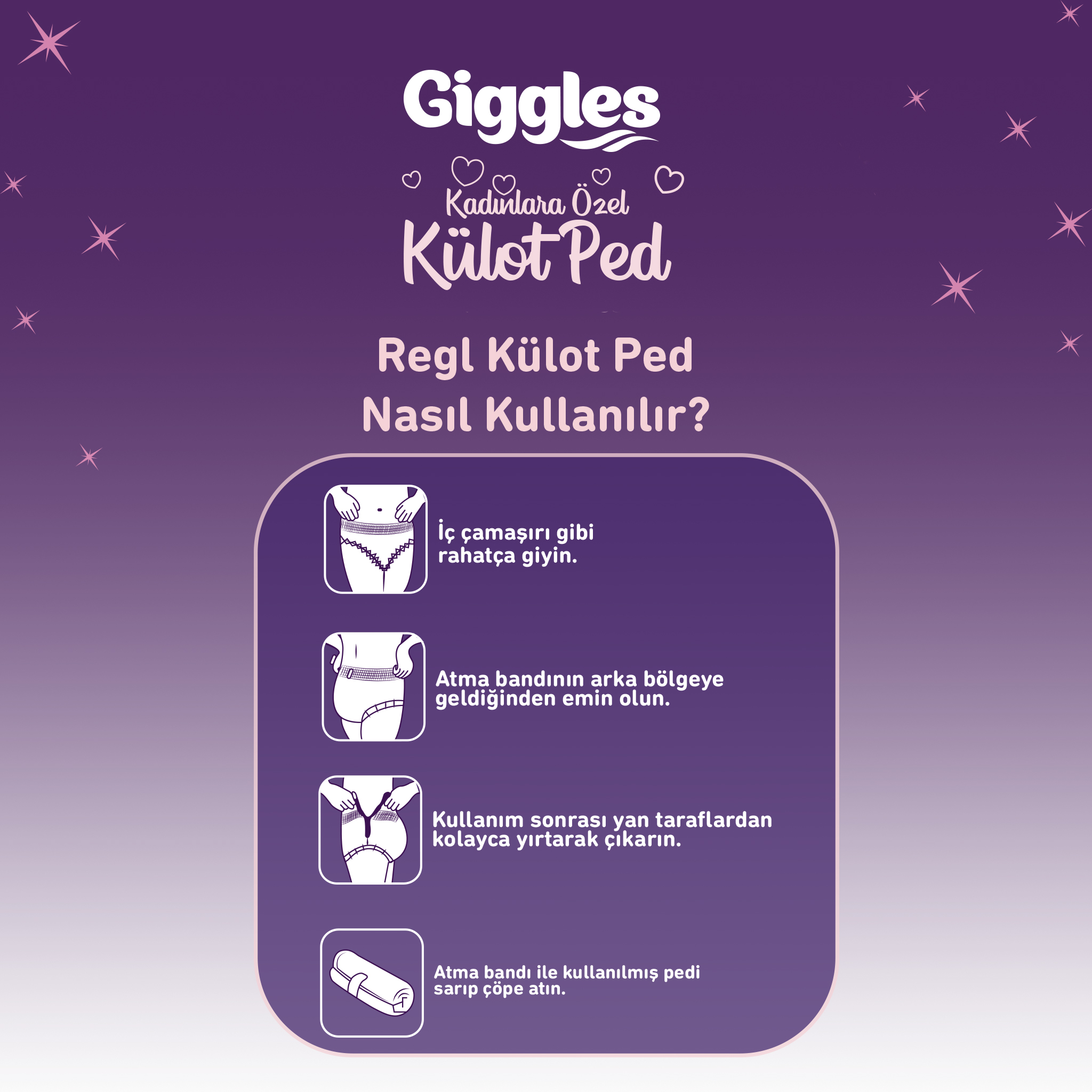Giggles Külot Ped (Regl Gece Külodu) Bel Ölçüsü 52-100 cm Standart Beden 3 Paket 12 Adet