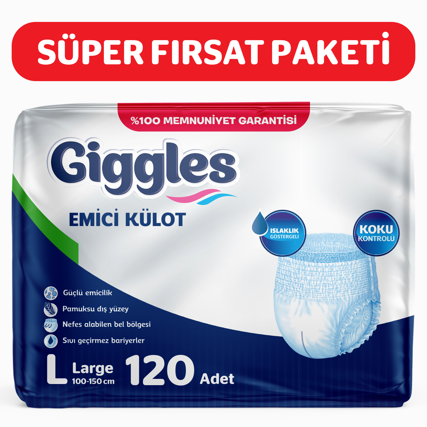 Giggles Yetişkin Emici Külot Large 30'lu 4 Paket 120 Adet