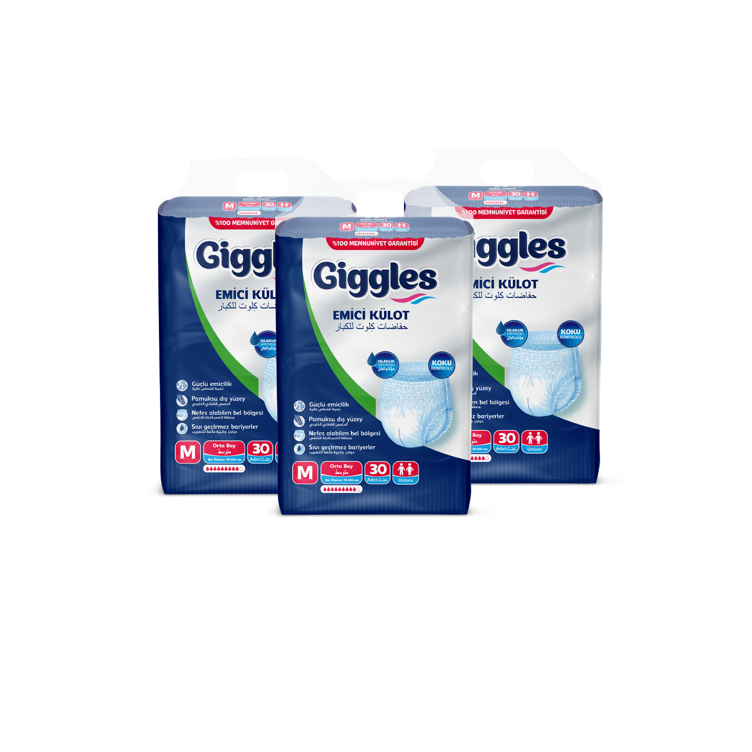 Giggles Yetişkin Emici Külot Medium 30'lu 3 Paket 90 Adet