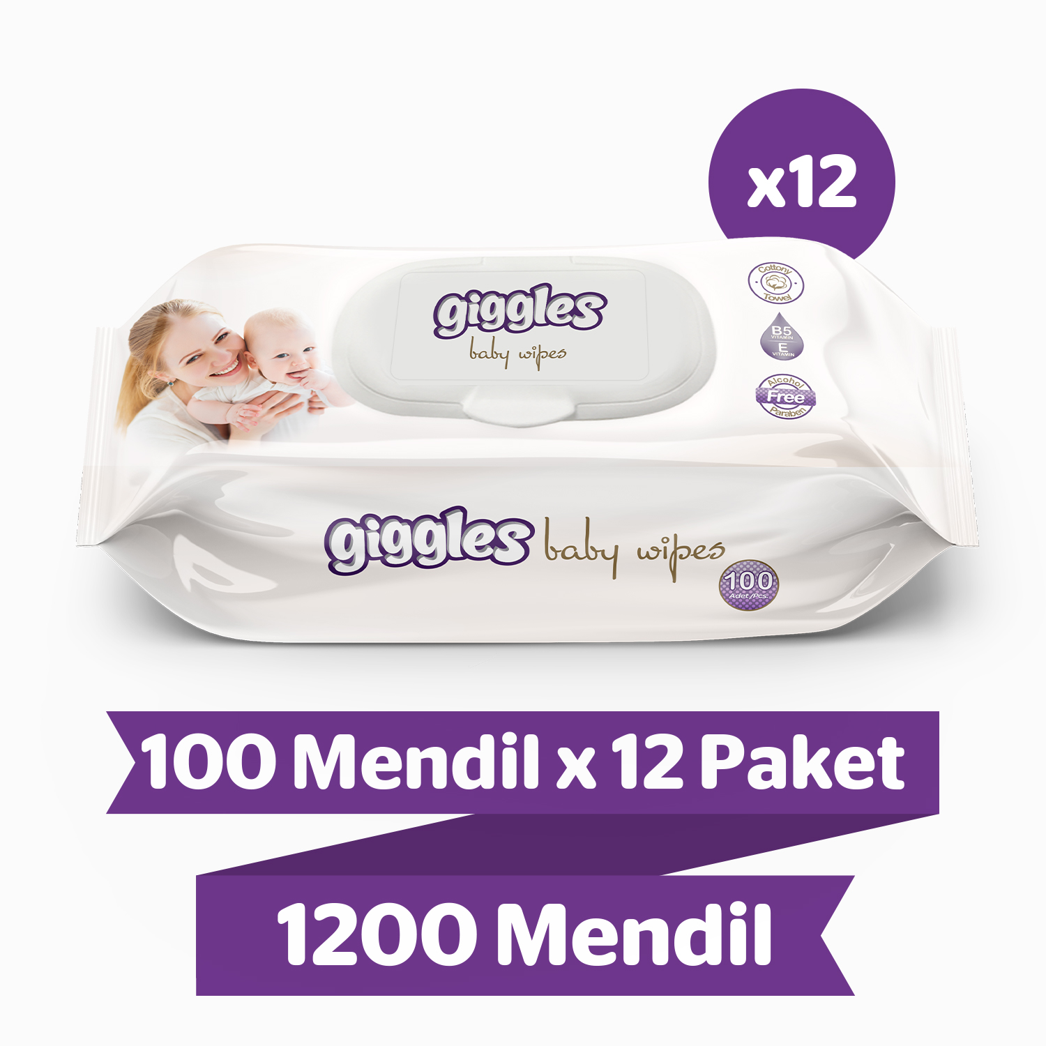 Giggles Islak havlu bebeklere özel 100'lü 12 Paket 1200 Mendil