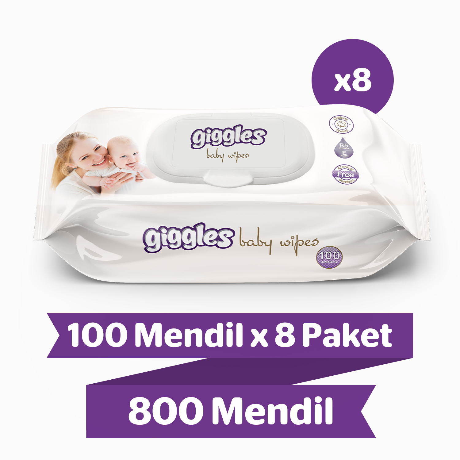 Giggles Islak havlu bebeklere özel 100'lü 8 Paket 800 Mendil