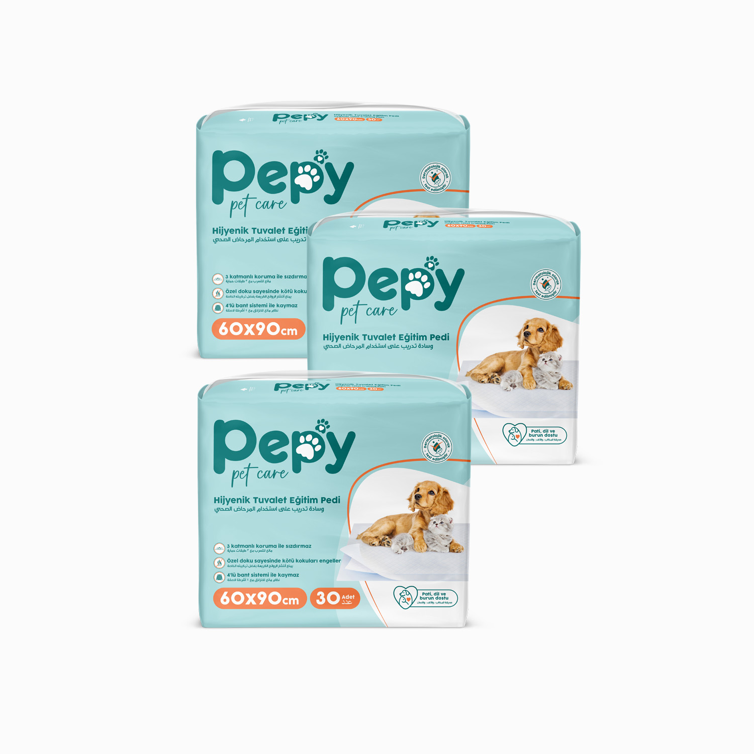 Pepy 60x90 Hijyenik Tuvalet Eğitim Pedi 30'lu 3 Paket 90 Adet